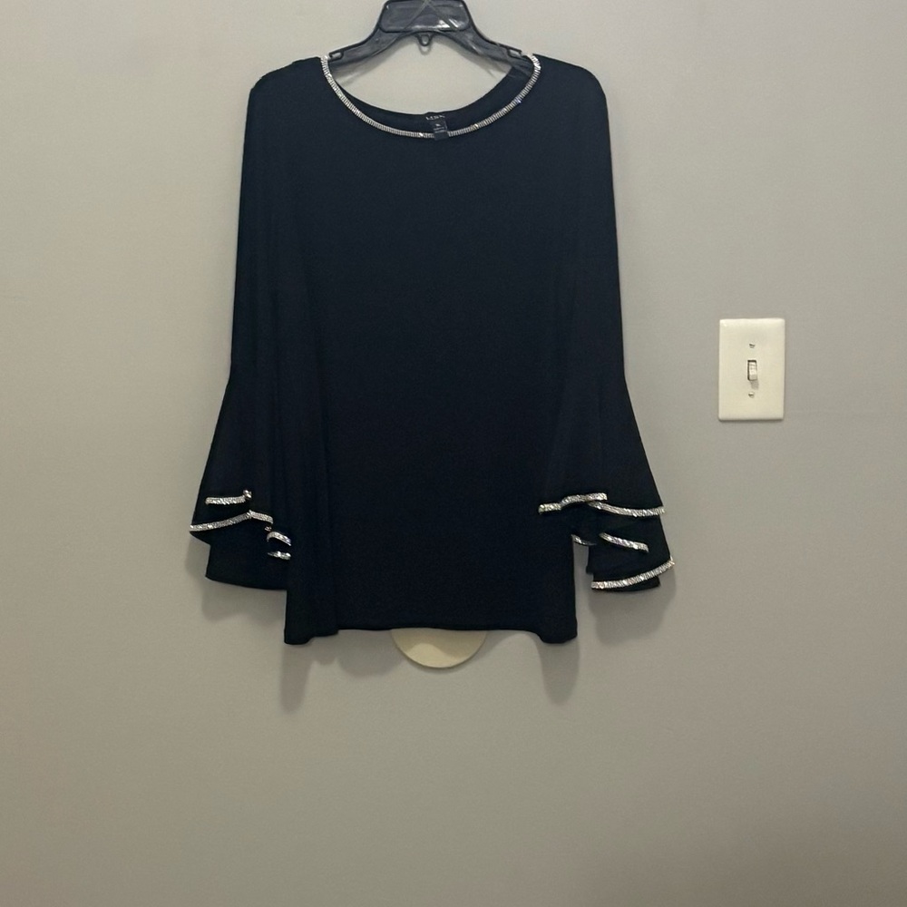MSK Black Blouse with Silver Trim